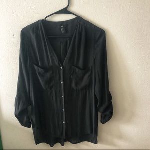 H&M dark gray sheer button down blouse